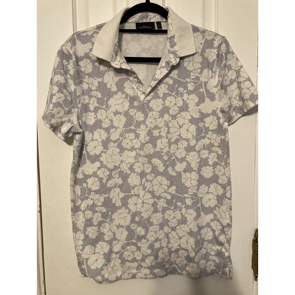 Marc Antony Men Polo T Shirt‎ Size Small Short Sleeve White Blue